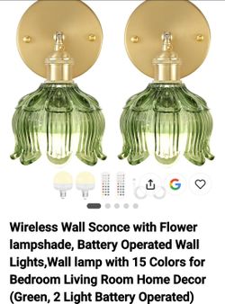 Brass and Glass Wireless Wall Sconces w/remote.  New!