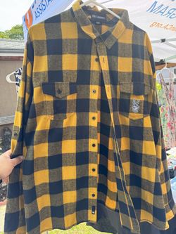 Yellow Flannel Skull Peace Sign