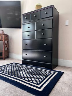 Free Delivery Tall Black Wood Dresser with 5 Drawers