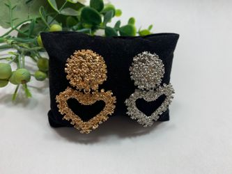 EmbossedMetal Heart Stud Earrings For Women, Set of 2 (Gold and Silver Color)