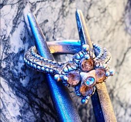 Barbara Bixby Sterling Silver & 18K Yellow Gold Citrine Flower Ring Size 5
