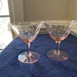 Tiffian Franciscan Pink Optic Depression Cocktail Glasses (2)  