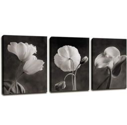 Canvas Wall Art Contemporary Life White Flower Lily Painting Decor - 3 Pcs 12x16
