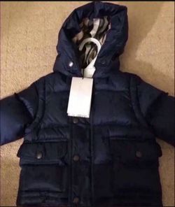 Hard To Find NEW With TAGS Burberry Kids (size 9 Month | Navy Puffer Jacket $275! Retailed For 365 Plustax