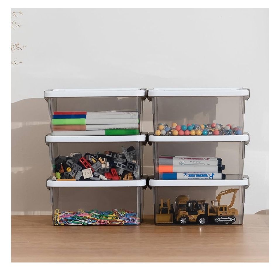 10 Pack Small Storage Bins Plastic Storage Container Stackable Box with Lids for Organizing. NEW