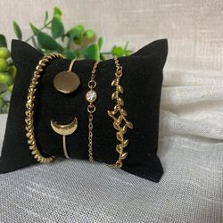 4 PC Women Charm Crystal Gold Plated Cuff Bracelet