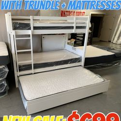 NEW TWIN TWIN BUNKBED WITH TRUNDLE + MATTRESSES