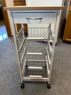 Rolling Kitchen Cart with Drawer and Baskets