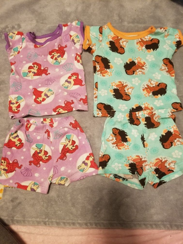 Disney the little Mermaid and Moana pajama sets