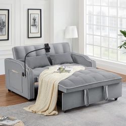 Pull Out Sofa Bed with Phone Holder, Convertible Velvet Loveseat Sleeper with 2 USB Charging Ports