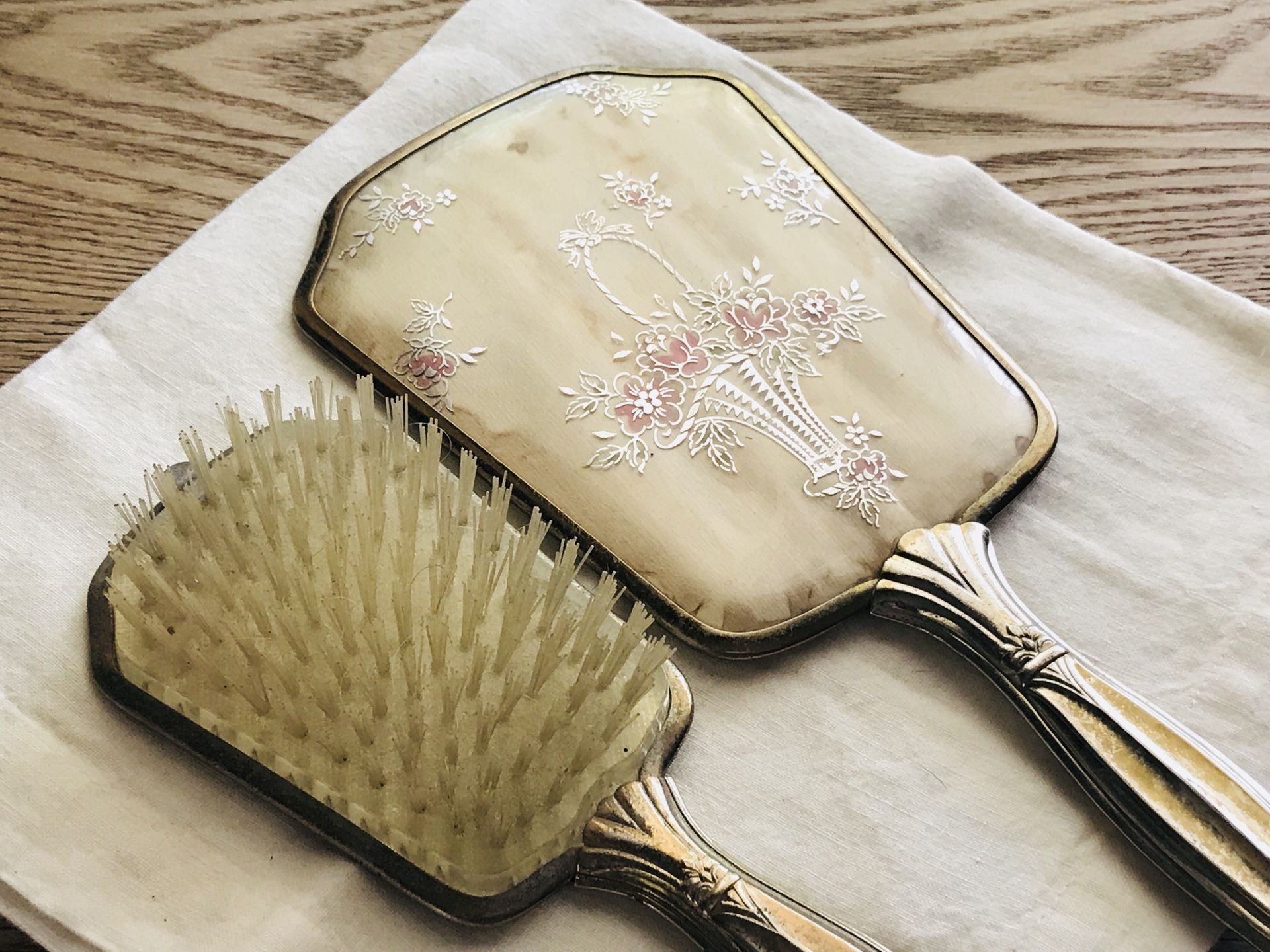 Antique Hair Brush and Mirror Set