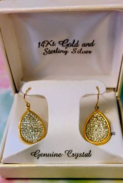 Kohl's L14 Karat Gold and Sterling Silver Crystal Dangle Earrings New In