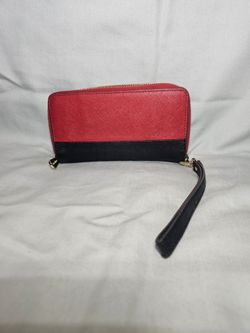 Red and Black Zip-Around Wristlet Wallet