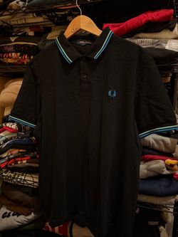Fred Perry Black Blue Teal Collared Polo Shirt Size Mens Large