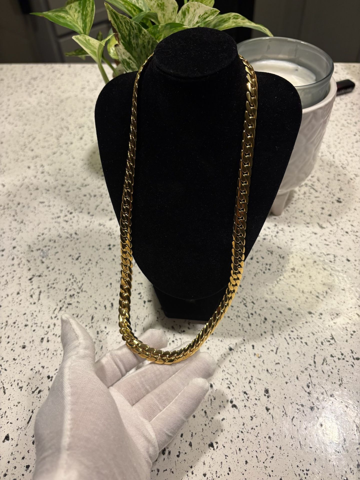 (SALE) ! REAL 18K OVER STAINLESS STEEL 24INCH CUBAN 14MM