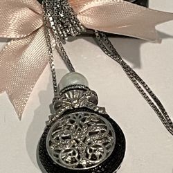 Rhodium Plated Diamond Pendant Necklace 