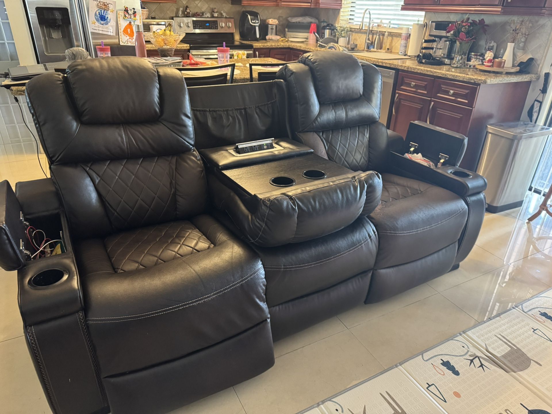 Dark Brown Dual Power Recliners Sofa $225