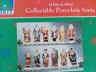Vtg 1995 Porcelain Santa Set Of 12