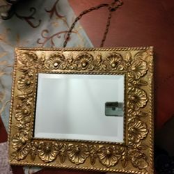 Vintage Brass Mirror With Wonderful Detailed Pressing  15.5 X 13