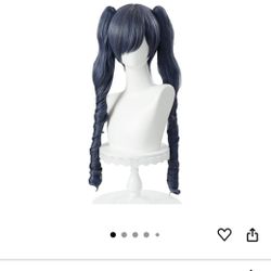 Long Curly Gray Wig with Pigtails for Women Girls 2 Double Ponytails Cosplay Anime Wig for Halloween Party