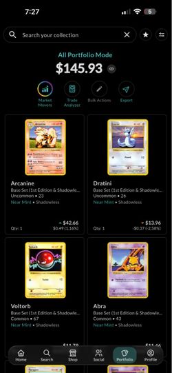 20 Pokemon Shadowless Cards