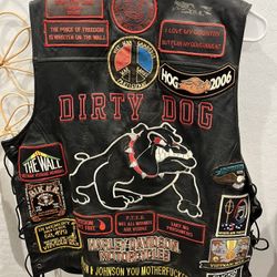 2 Vintage Harley Davidson Black Leather Motorcycle Vest Jacket Patches & Pins Vietnam POW