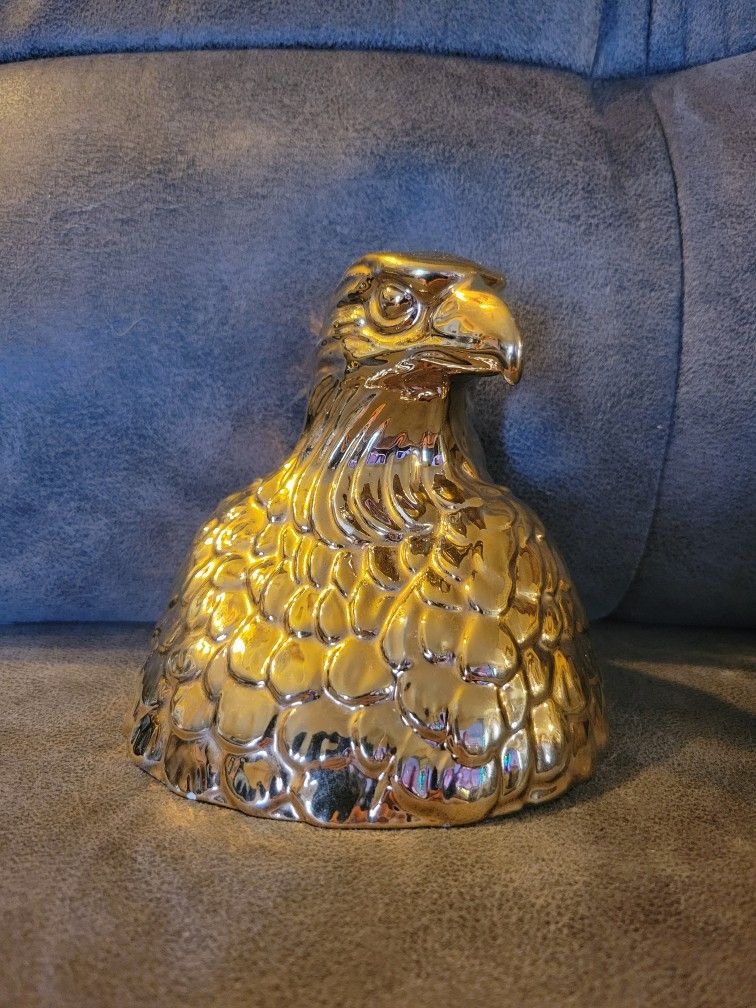Vintage Chalkware Eagle Paperweight Figurine Gold