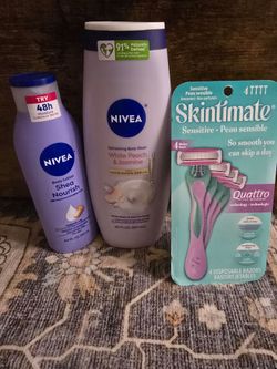 Nívea body wash, body lotion, skintimate