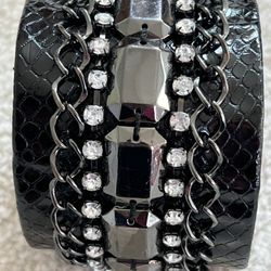 Black Leather Cuff Bracelet 