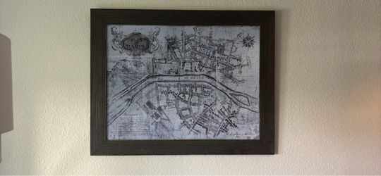 Large Framed Vintage Paris Map Wall Art
