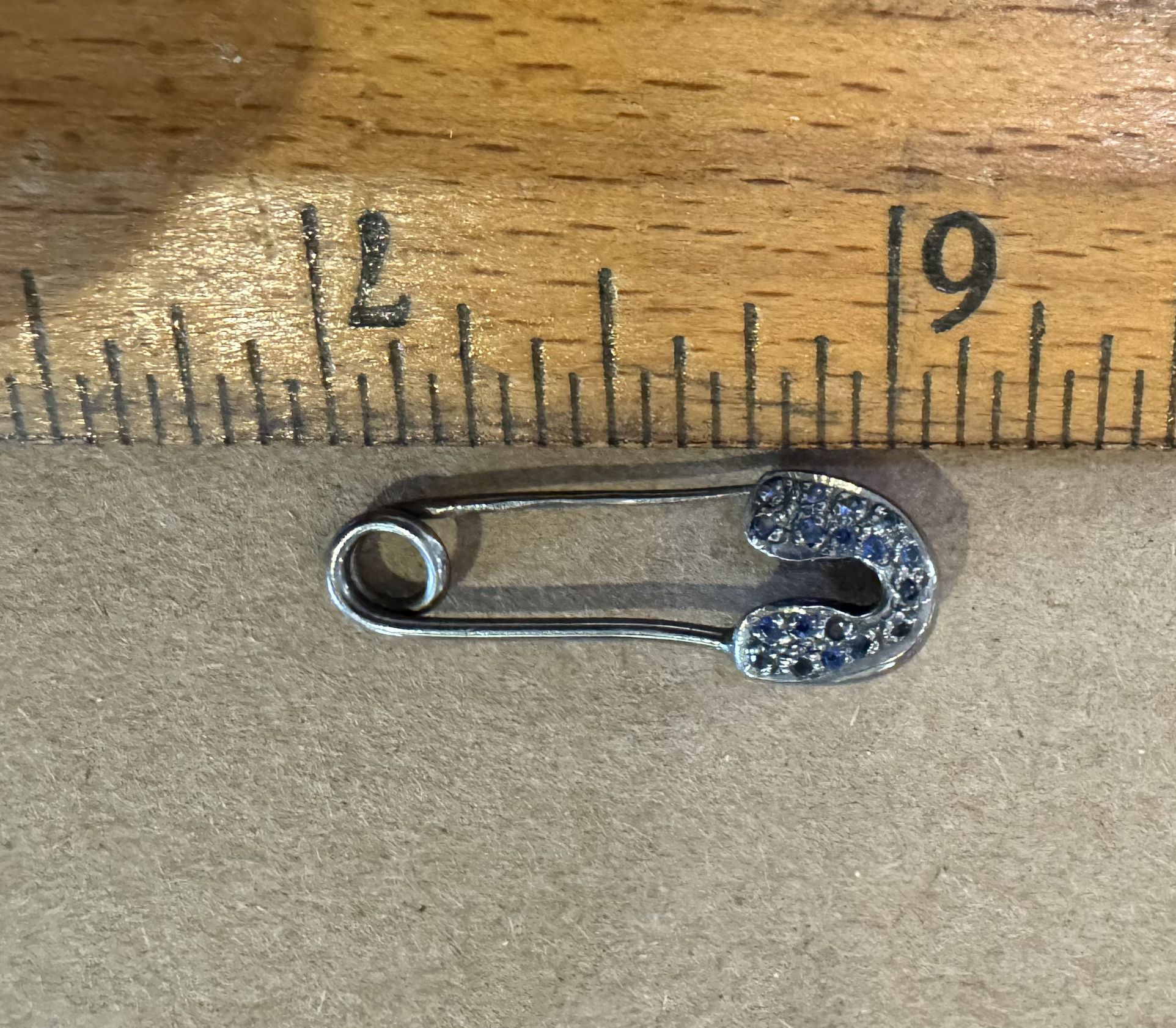 Vintage Sterling Silver Safety Pin Brooch With Pave Sapphires On Both Sides