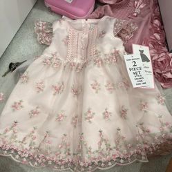 Rare Editions Baby Girls Dress Diaper Cover Set Pink 18M