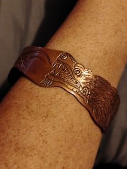 Handmade Copper Cuff Bracelet with Hand-etched Wraparound Dragon Design
