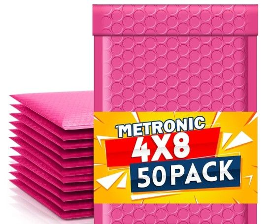 Shipping 4x8 Inch 50 Pack Bubble Mailer, Pink For Small Business