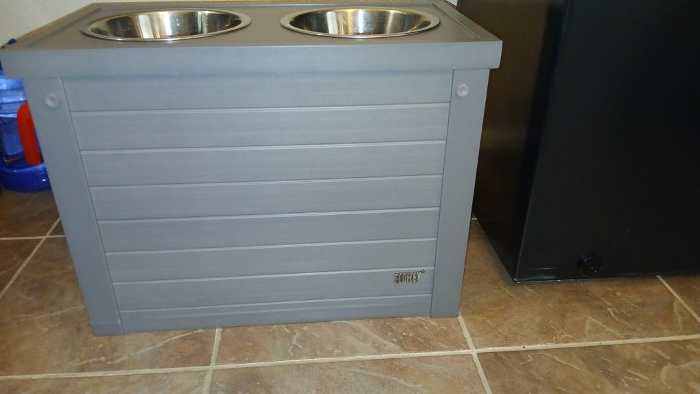 Dog food storage and feeder station