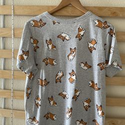 New Corgi Puppy Shirt Zoe & Liv Women L Gray Brown Playful Dog Short Sleeve T-Shirt