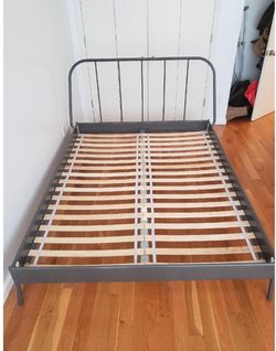 Gray Metal Full Size Bed Frame with Slats