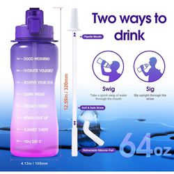 64oz Half Gallon Water Bottle with Straw & Time Marker