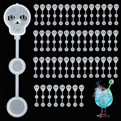 50 Pcs Halloween Dry Ice Swizzle Sticks Glow in Dark Skull Plastic Stirrers Smoky Cocktails, Coffee Spooky Party Decor for Home Bar, Themed Event