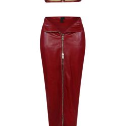 Red Leather Skirt Set 