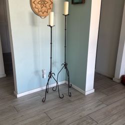 Two Raw Iron 4.5 Foot Candle Sticks 
