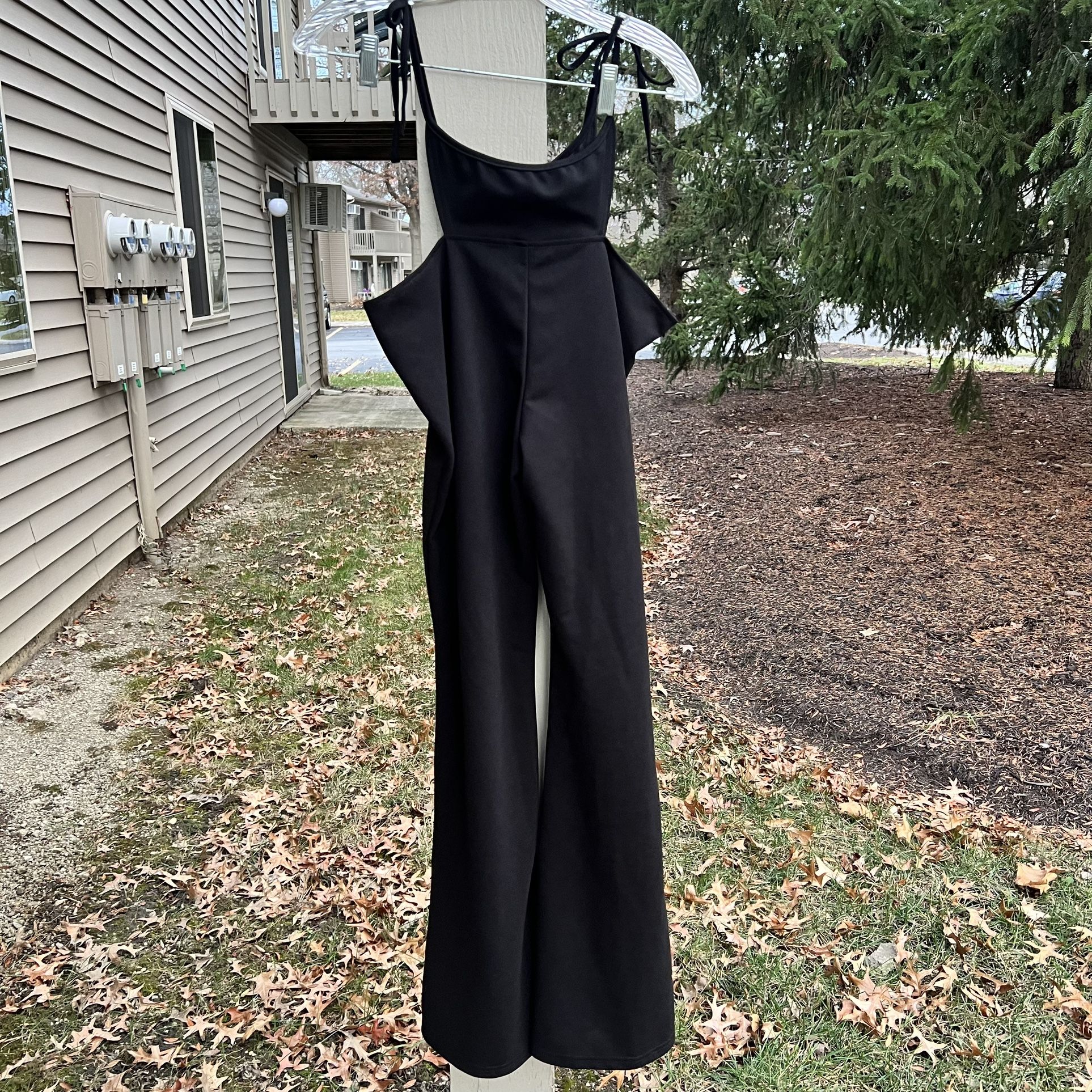 Shein Flared Cut-Out Waist Tie Side Pants Black Size TALL M