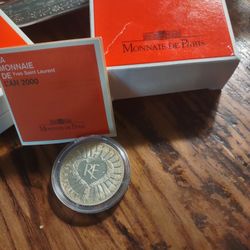 LA MONNAIE DE Yves Saint Laurent L'AN 2000 Silver Coin Ten Franck France With All Paperwork 