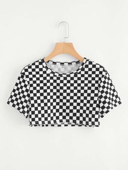 Black and White Checkered Crop Top