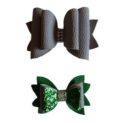 Bows For Girl Hair Clip Green And Gray 