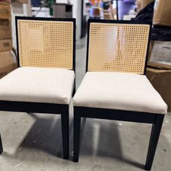 Upholstered Dining Chairs with Square Rattan Back, black wood set of 2 $140 