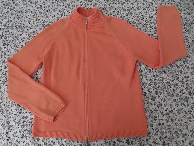 MALO Italian designer 100% Cotton Orange Zip Up Cardigan Sweater, sz 46