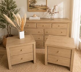 GORGEOUS Pottery Barn STYLE Solid Wood Dresser and pair Nightstands SET BOHO CHiC