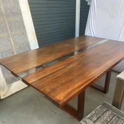 Wood Table With Glass Inset