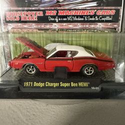 1971 Dodge Charger Super Bee Hemi Red w/White Roof AND 1971 Dodge Charger R/T  by M2 Machines